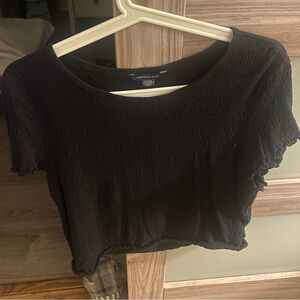 American Eagle Outfitters Black Short Sleeve Ribbed Crop Top